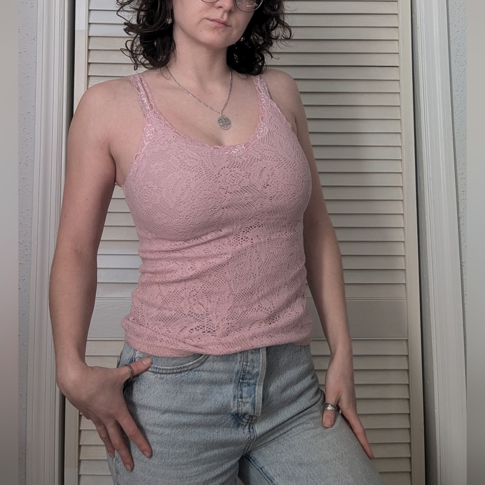 Pink floral lace cami